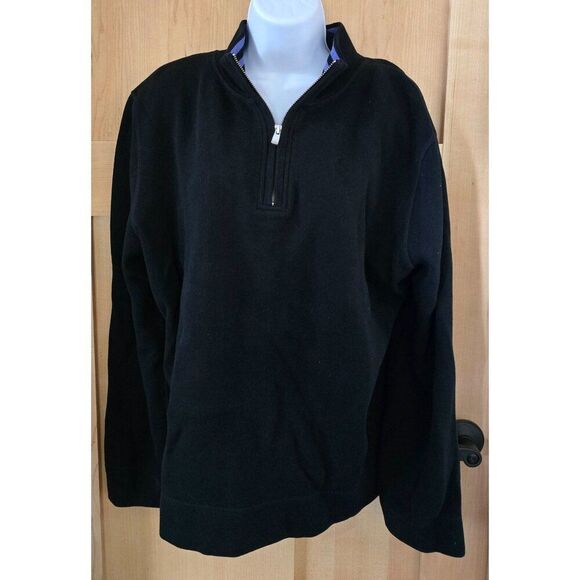 Dark blue black 1/4 zippull over sweater Striped Collar accent grandma grandpa - Picture 4 of 10